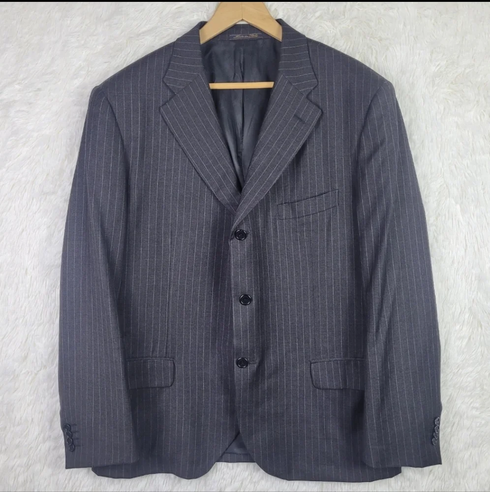 40R Eredi Pisano Men Super‎ 110s Black Pinstripe Loro Piana Wool Blazer Luxury